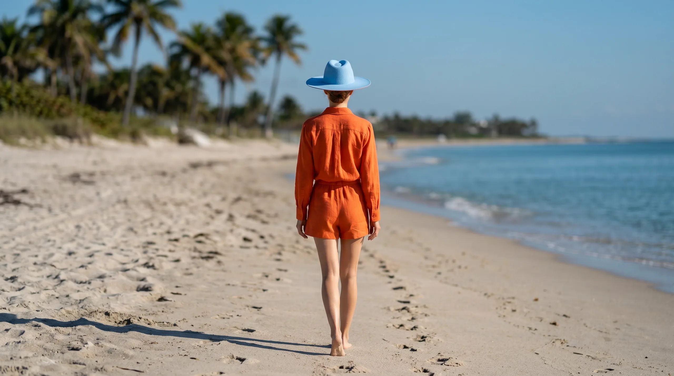 Beach portrait, blue hat