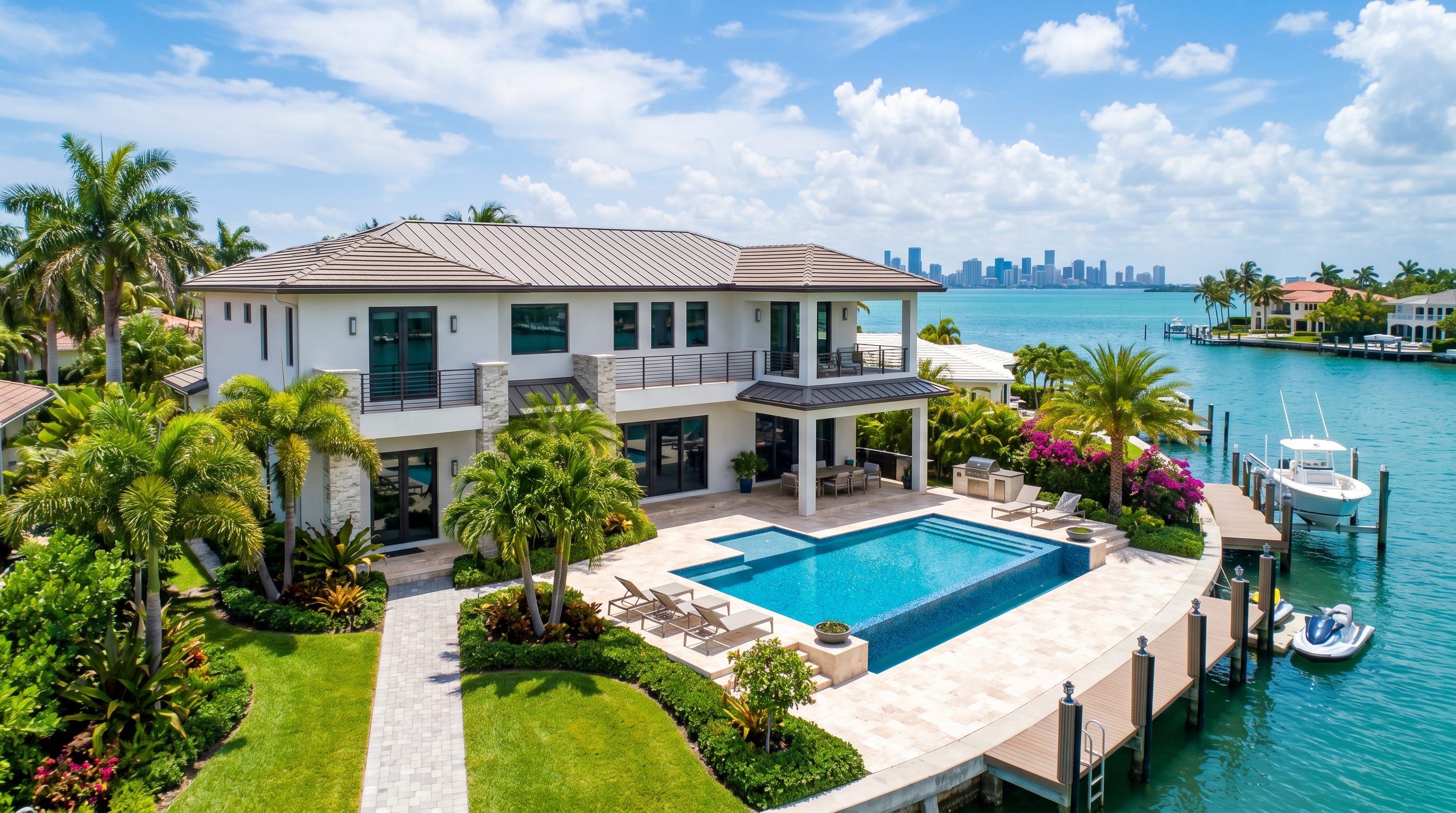 Aerial of waterfront estate