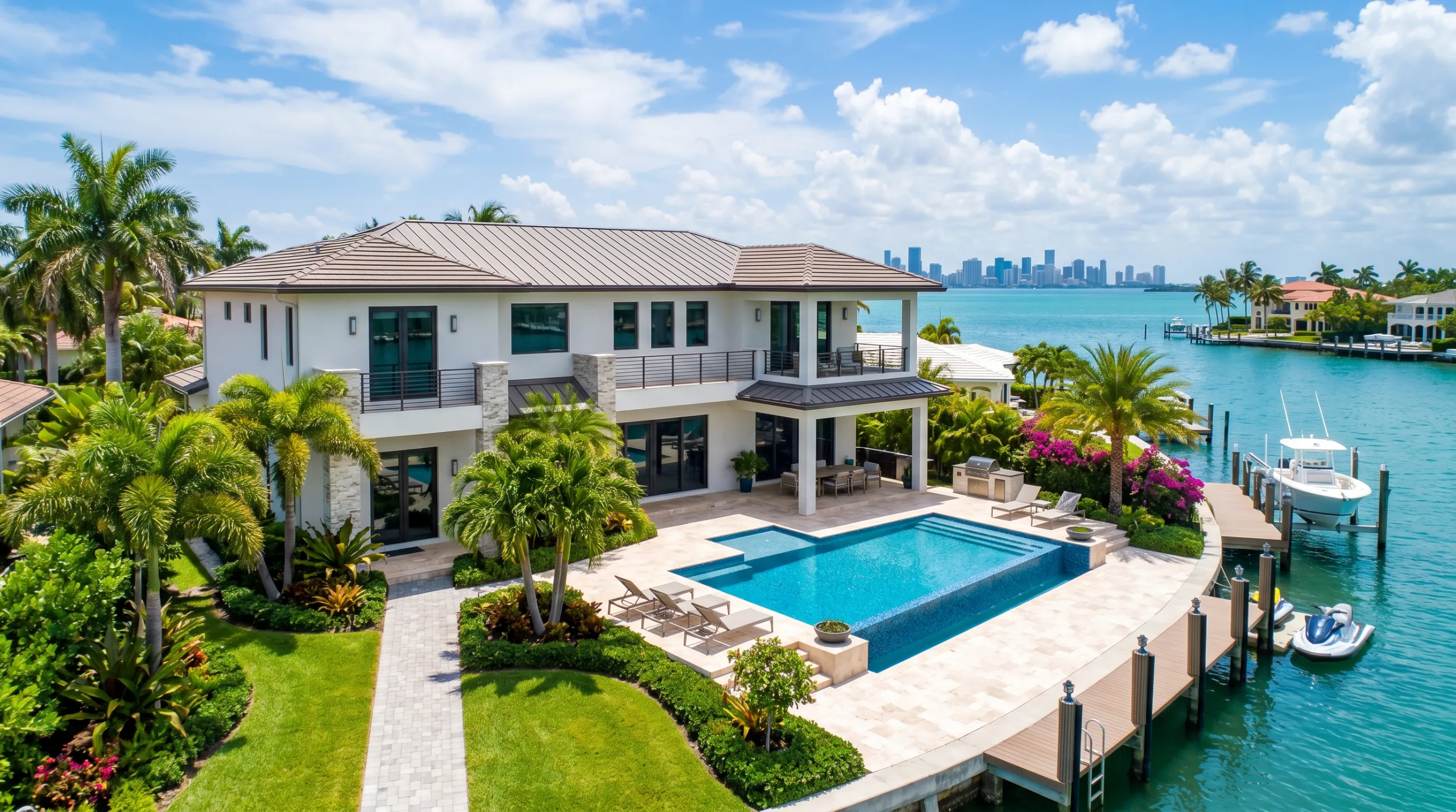 Aerial of waterfront estate