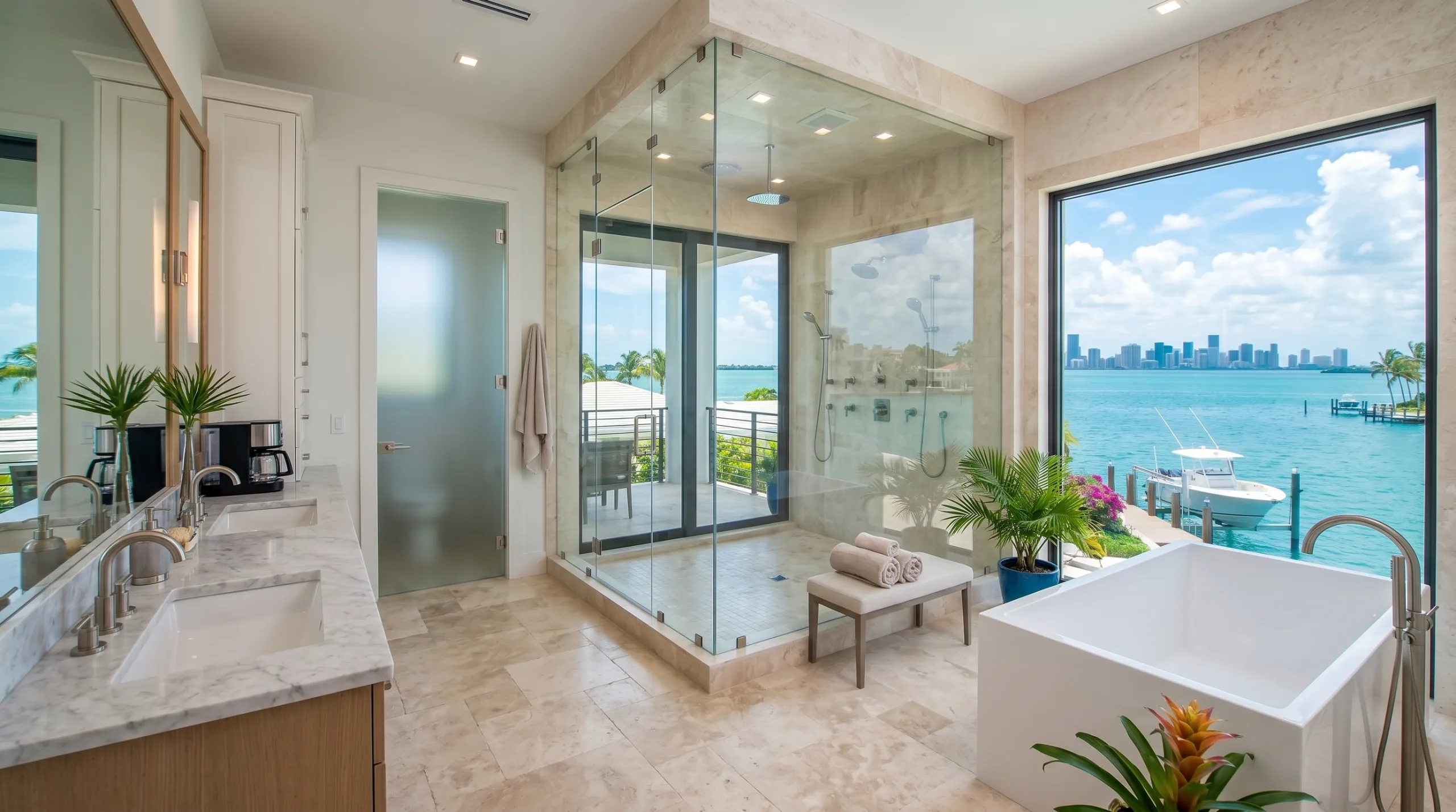 Spa bathroom with skyline