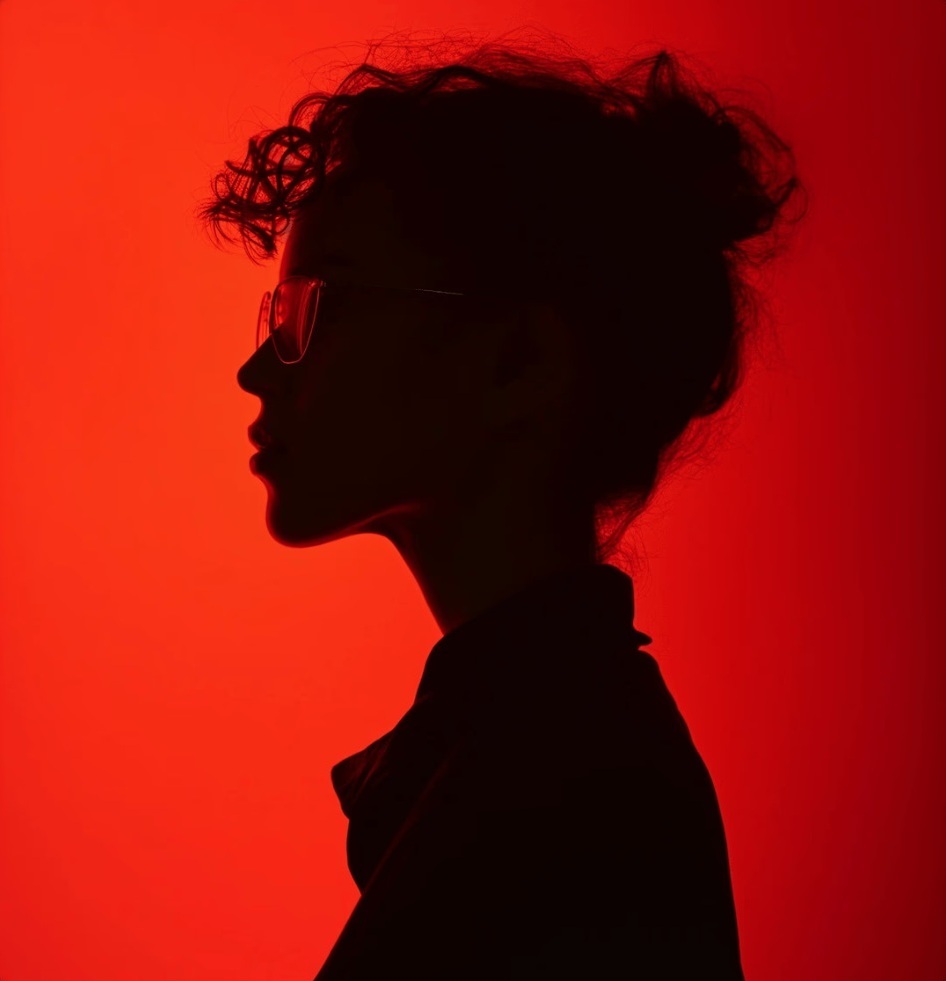 Editorial red-light silhouette portrait